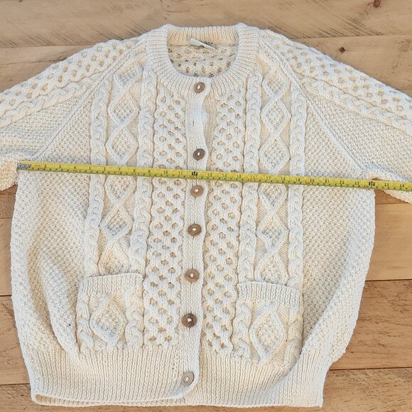 Blarney Woollen Mills Aran Fisherman Cable Knit Wool Cardigan Sweater Ireland S - Picture 10 of 13